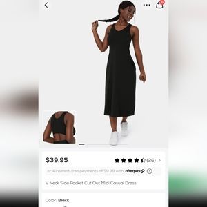 Halara V Neck Side Pocket Cut Out Midi Dress Size small Black